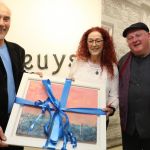 Una Campbell of An Gailearai, Gweedore making a special presentation to Traolach Ó Fionnaín, Donegal County Council's Arts Officer in Gweedore at the weekend. At 29 years service, Traolach is the longest serving Arts Officer in Ireland. The presentation was made on behalf of An Gailearaí, Ealaíon na Gaeltachta, Donegal County Council and the Regional Culture Centre, Letterkenny in recognition of his extensive commitment to the arts in the county. Included is Cathal O Searcaigh.