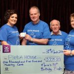 Maria Murray, Carrownasaul, Kilmacrennan, handing over the proceeds of her birthday bash in aid of Pieta House to Danny Devlin, Pieta fundraising coordinator for the Northwest. Included are Maria's parents, John and Mary Murray and friend Dolores Duffy.