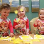 Sheena Callaghan with twins Eyna and Eilish Mulkearns creating some Easter chicks crafts at Errigal Montessori and Creche on Wednesday afternoon. Photo: Donna El Assaad