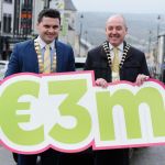 Letterkenny Chamber President, Gerard McCormick pictured with Mayor of Letterkenny Municipal District James Pat McDaid celebrating ShopLK Gift Card Sales of €3million.