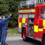 Ballybofey and Stranorlar fire service members as they get a replacement fire engine back on the run following the over night theft of their main fire engine.