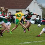 Donegal's Yvonne McMonagle scores her first half goal against Mayo in Convoy. Picture: Declan Doherty