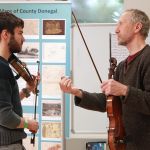 Charlie Webster, famous Scottish Fiddler giving a Masterclass as part of the Pan Celtic Festival, up learning a traditional Scottish tune is Stuart MacQuarrie visiting from Cornwall. Photo: Donna El Assaad