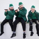 Young Keadue band members, Aaron Boyle, Elliot Cowley and Aedan Boyle tuning up in Dungloe on Easter Sunday.