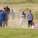 Scottish Golfer Russell Knox who won the Dubai Duty Free Irish Open pictured hitting the ball from a bunker at the first hole on Day 2 of the competition. Photo: Donna El Assaad
