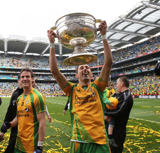 Rory Kavanagh celebrates with the Sam Maguire cup. Rory is another former Ballyraine player. Photo: Donna McBride