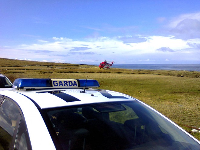 Gardai and Coast Guard Helicopter on scene this morning in Mullaghmore - pic RNLI