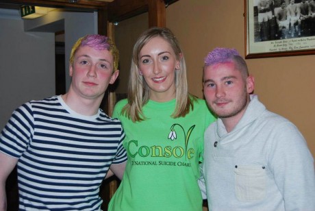 James Ferry, Jordanna Boyle and Eamon Curran at the Wax & Dye night in the Seaview Hotel in aid of Console, National Suicide Charity.