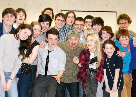 Saoirse Ronan and her father Paul with members of An Grianán Youth Theatre on Wednesday night.