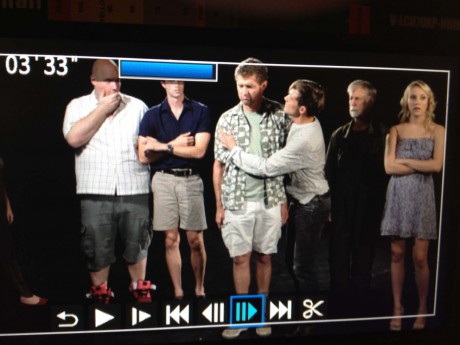 A view of the cast from Chris' director's screen during the filming of Black Box season finale. 