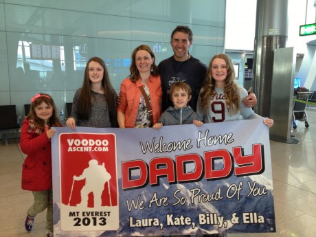 Jason Black was welcomed at Terminal 2 by his wife Sharon and their children yesterday morning.