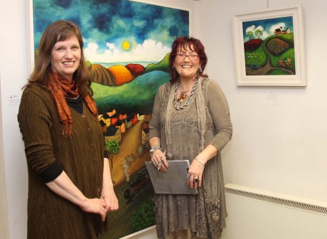 Artist Joellen Brydon and Janet Ross at the Exhibition in Ross Fine Art gallery.