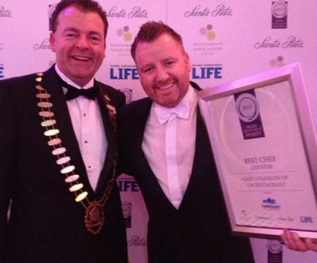 Gary O'Hanlon (right) is presented with his award for Best Chef In Leinster.