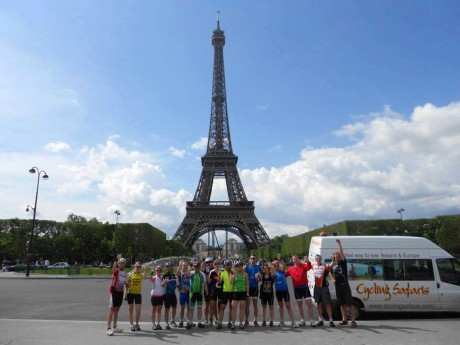 Jordanna Boyle, Cois Claidigh, second from left, and her fellow charity cyclists at the Eiffel Tower.
