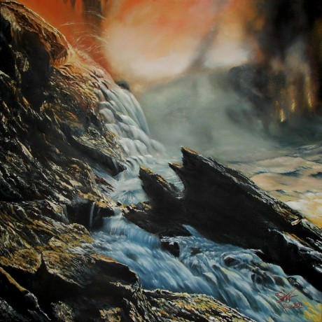 Falcarragh painter Shaun McFadden's painting Blow Hole, currently on display at An Grianán.