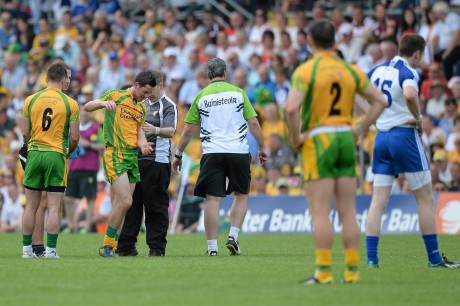 21 July 2013; Mark McHugh, Donegal, leaves the field with an injury. His loss was a huge blow to Donegal. 