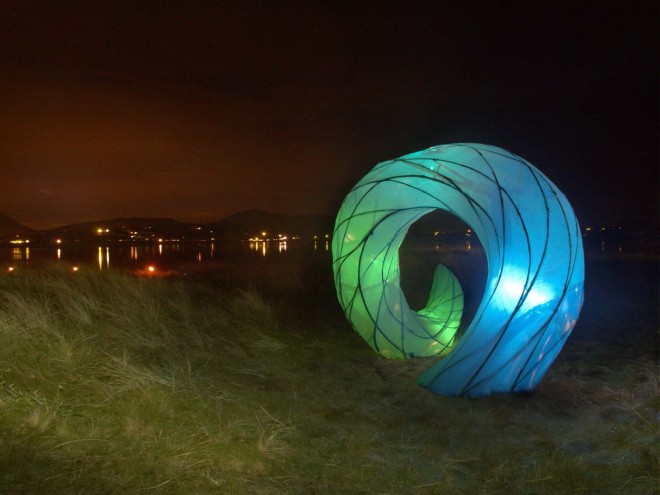 One of the An Cosan Glas illuminated sculptures Magheraroarty Beach is a very popular annual event during the Earagail Arts Festival.