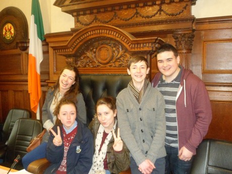 Aine McLaughlin and youth councillors Gemma Lynch, Brian Heeney, Shane Hegarty and Tianna Ward on visit to Chamber earlier this year.