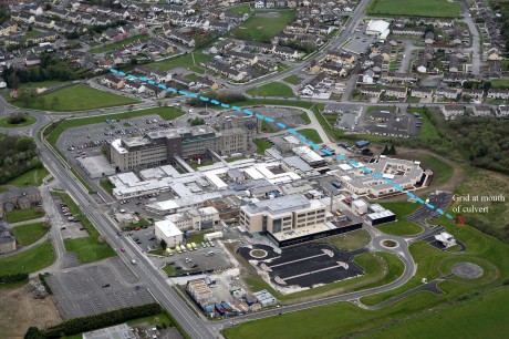 A recent aerial view of the Letterkenny General Hospital campus with the new A and E unit in the foreground (beside car park). Picture: Declan Doherty