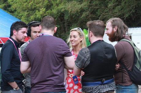 Well-known RTÉ broadcaster Kathryn Thomas interviews Donegal's Heads Of State (l-r) Tommy Callaghan, Gary Doherty, Colin Montgomery and Orri McBrearty at the Castlepalooza Festival. Photo: Christopher Curran