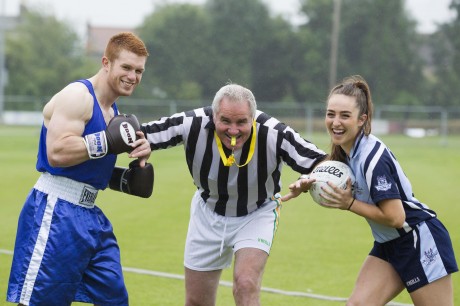Boxer, Steve Collins jnr and Ladies Gaelic footballer Ciara Ruddy – with former rugby player, and sports commentator Brent Pope as referee fight it out as part of the Irish Cancer Society’s new Big Championship campaign.