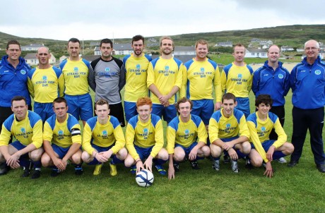 The history making panel of Strand Rovers Football Club who played in their first Donegal Junior League, Brian Mc Cormick Cup, match against near neighbours Keadue Rovers on Sunday in Maghery. Photo: Gary Foy