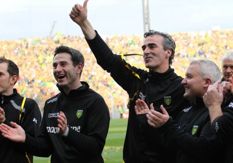 Rory Gallagher pictured with Jim McGuinness after the 2012 All-Ireland final.