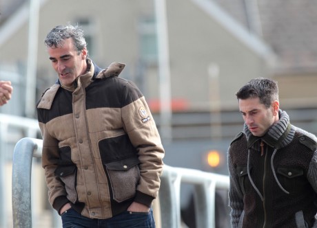 Jim McGuinness and Rory Gallagher at MacCumhaill Park on Sunday afternoon, their last appearance together before the announcement of Rory Gallagher's leaving the backroom team. Photo: Donna McBride