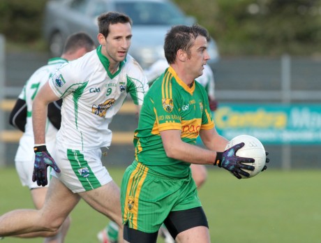 Ardara's Paddy Gallagher drives forward against Gaoth Dobhair