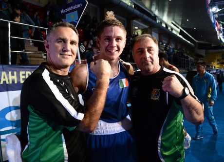 Jason Quigley with Zaur Antia, right, and Billy Walsh, left.