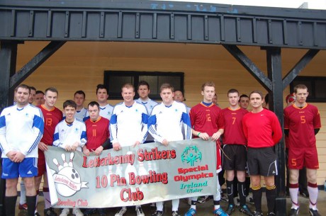 Pictured are the two teams that recently participated in a Special Olympics Charity Football Match.