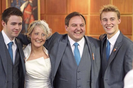 Padraig MacLochlainn, TD with his newlywed wife Sinead, son Dillon and step son Calvin, at yesterday's wedding.