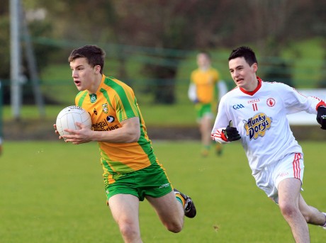 Tony McClenaghan of Donegal against Ronan McGee of Tyrone.