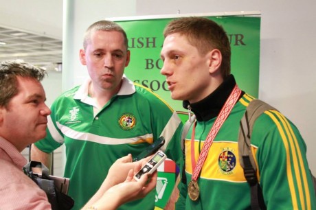 Conor Quigley and his son, the world silver medalist Jason, at the homecoming from the AIBA World Elite Championships in October