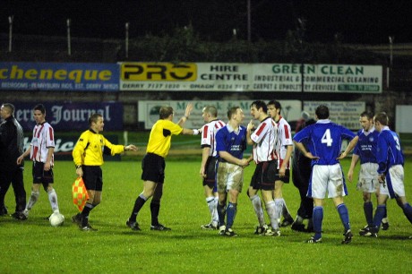 Tempers fray during the second leg of the play-off in 2003.