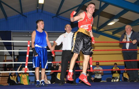 Darren 'The Pocket Rocket' Kelly, Finn Valley Boxing Club is announced winner against Conor Murphy, Olympic BC. Photo: Donna McBride