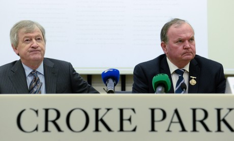 Director General Paraic Duffy with the GAA President Liam O'Neill at the launch of the Director General's annual report today at Croke Park.