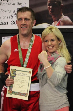 Paul Tierney with his wife, Viki, after his win on Saturday.