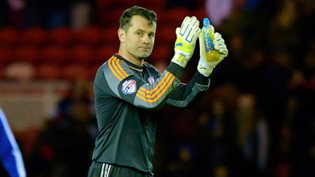 Shay Given applauds fans at The Riverside Stadium.