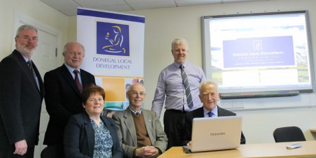 Jim Slevin, Chairperson of the DLDC pictured with fellow Board members Geraldine Boyce, John Starrett, PJ Hannon, Patrick Sweeney and CEO Caoimhin Mac Aoidh at the recent launch of the DLDC website. For more information on what DLDC can do for you and your community visit www.dldc.org