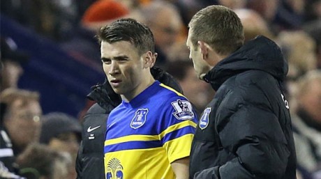 Seamus Coleman leaves the action on Monday night. 
