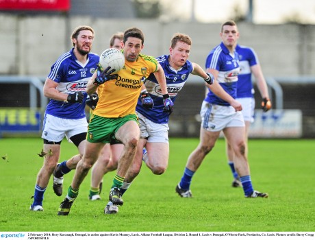 Rory Kavanagh powers away from Laois in the recent game at O'Moore Park.