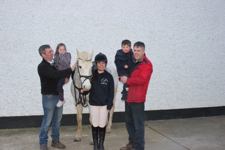 Tom Melvin and Jemma Jordan meeting Clodagh Barry and some of the horses that will be taking part in Clodaghs 100 mile challenge to raise funds for Donegal Down Syndrome Association.