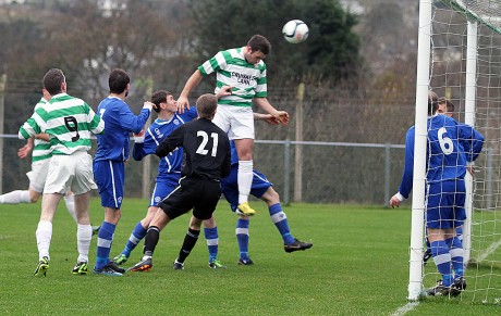 Malachy McDermott sets Cockhill off to a flying start with a goal in the first five minutes of their FAI Intermediate Cup tie against Crumlin.