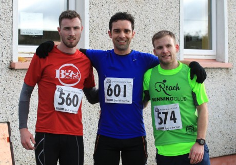 First 3 finishers at the Mark Farren 5km event on Saturday morning are michael Black, 24/7 Triathalon club, Daniel Quigley, Trident Coaching and Kyle Doherty, Reach Running Club. Photo: Donna El Assaad