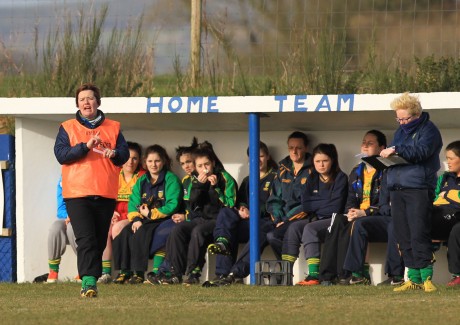 Donegal manager Margaret Foy giving orders from the dug-out yesterday.