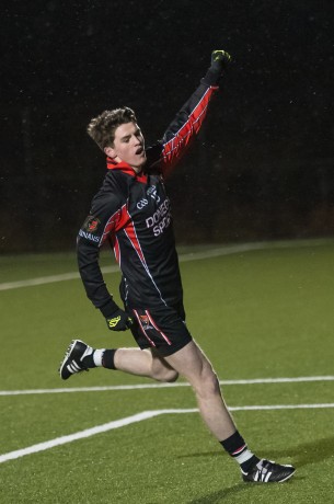 St Eunan's Daire McDaid celebrates scoring the 2nd goal in the semi final of the MacLarnon Cup against St Malacy's, Belfast. 