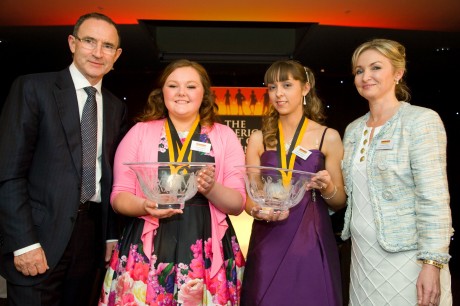 Martin O'Neill with Caroline Faulkner and the two All Ireland Youth Volunteers of the Year who were named last night. 