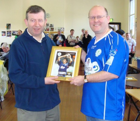  Charlie O'Regan of the Irish Programme Club presenting Bartley Ramsay (Finn Harps) with an award for First Division Programme of the Year 2009.  The award was presented in May 2010