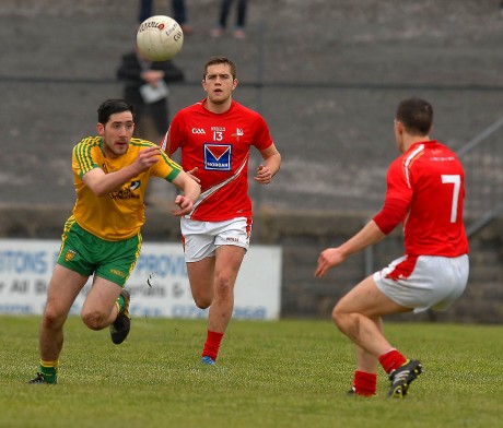 Mark McHugh driving forward for Donegal as they defeat Louth, in the league game in Fr. Tierney Park, Ballyshannon,